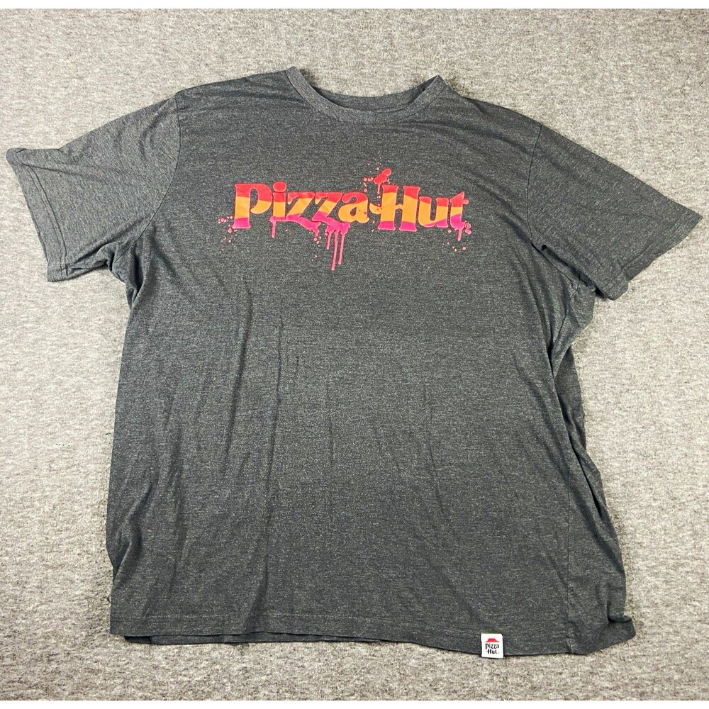 Pizza Hut Employee Shirt Mens Gray Splatter Graphic Logo Tee Short Sleeve